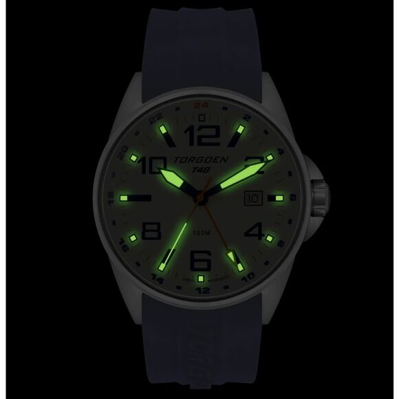 New Torgoen TN-1253 T48 GMT Navy Cream 44mm Silicone Strap Watch - Picture 4 of 4